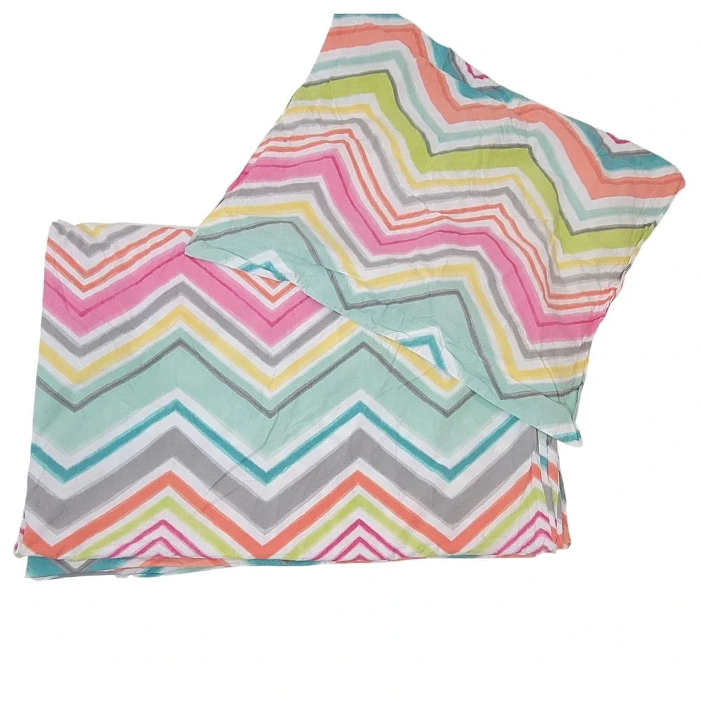 PBteen Pottery Barn Twin Duvet Set Cover Sham Multicolor Rainbow Chevron Cotton